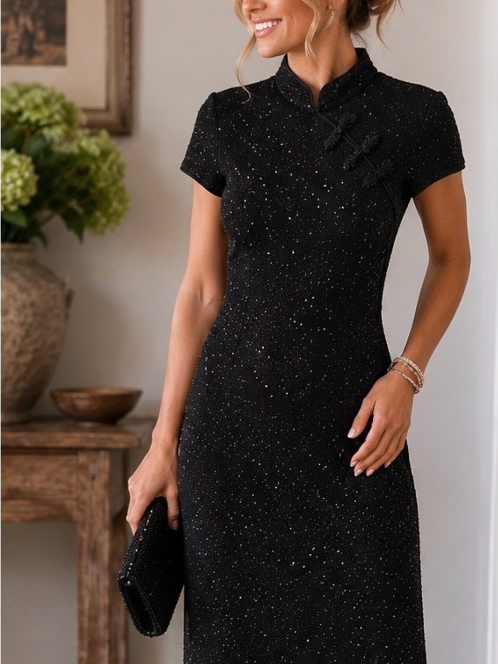 David Warren Sparkle Black Midi Dress